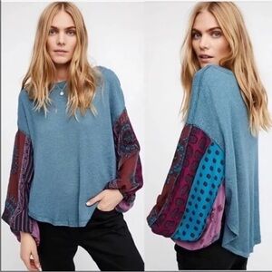 FREE PEOPLE Blossom Green Blue Floral Paisley Boho Flowy Blouse top shirt OBO